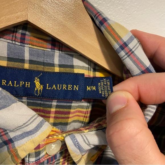 Ralph Lauren Blue Yellow Plaid Lined Long Sleeve Button Down Shirt Men’s Med. - Picture 4 of 7